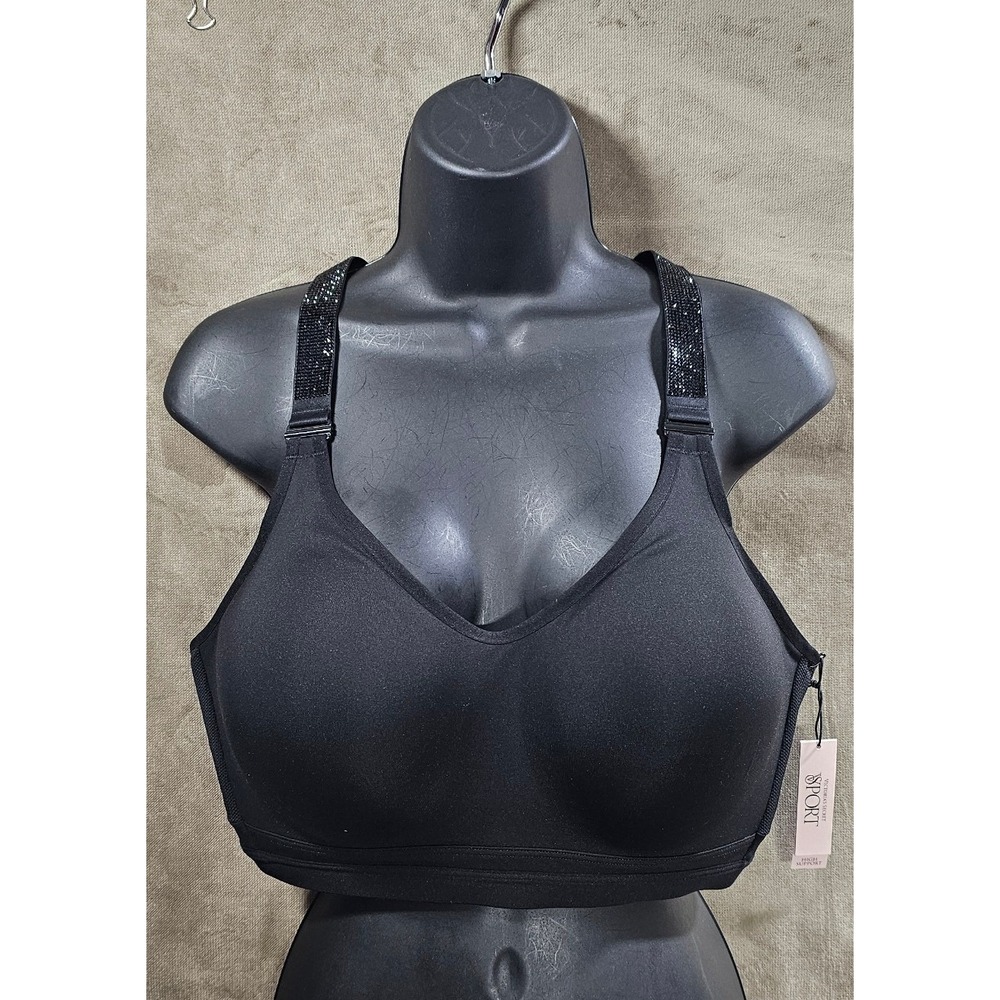Victoria's Secret Sport High Support Rhinestone Strap Bra Black Racerback NWT